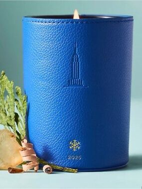 Anthropologie New York City Candle Embossed Woody Crisp Cedar New Blue